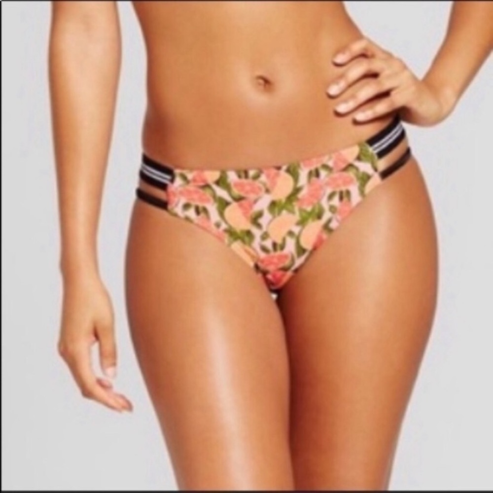 Xhilaration Citrus Print Bikini Bottom Women’s Medium Tropical Fruit Pink Orange